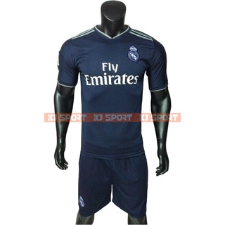 Bộ Quần áo Bóng đá CLB Real Madrid - Thun Lạnh cao cấp - Ngắn Tay màu Xanh Rêu sọc Xám - KJSPORT