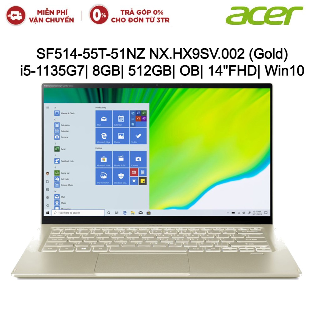 Laptop ACER Swift 5 SF514-55T-51NZ NX.HX9SV.002 (Gold) i5-1135G7| 8GB| 512GB| OB| 14"FHD| Win10