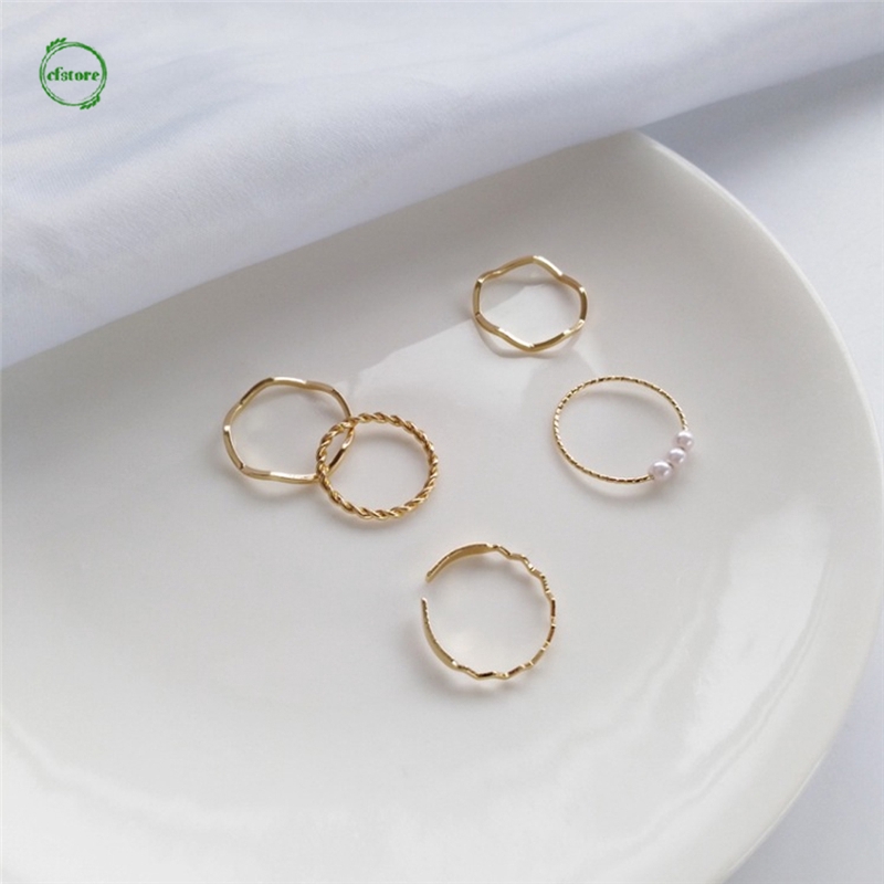 Set 5 Nhẫn Đeo Tay Thiết Kế Đơn Giản Thời Trang Cho Nữ