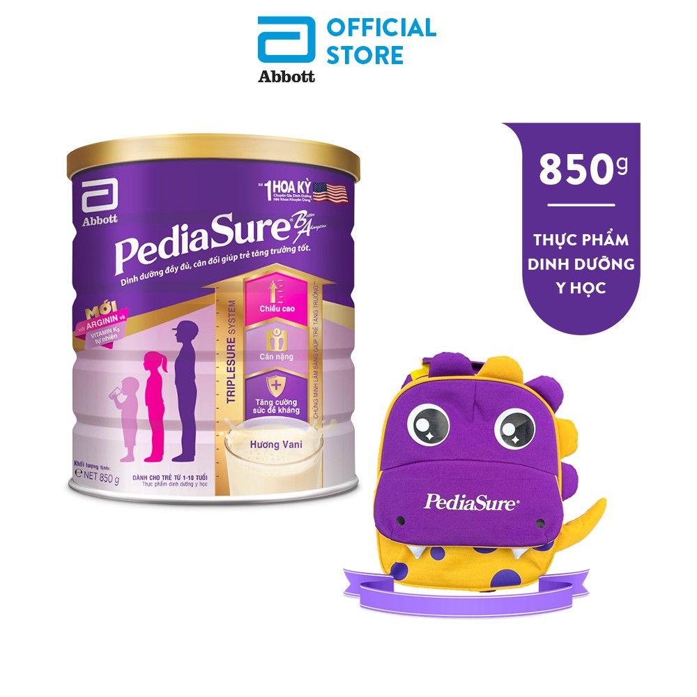 [Tặng balo Pediasure] Sữa bột Pediasure hương vani 850g/lon