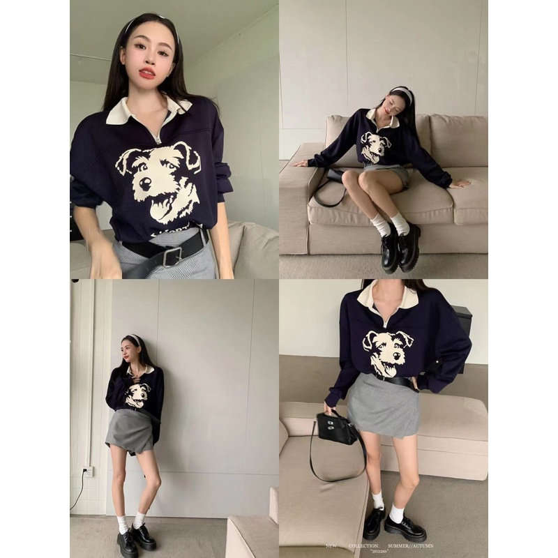 Áo sweater Tay Dài Dáng Rộng Cổ POLO In Họa Tiết Màu Tương Phản Thời Trang Mùa Hè Hàn Quốc 2022 Mới