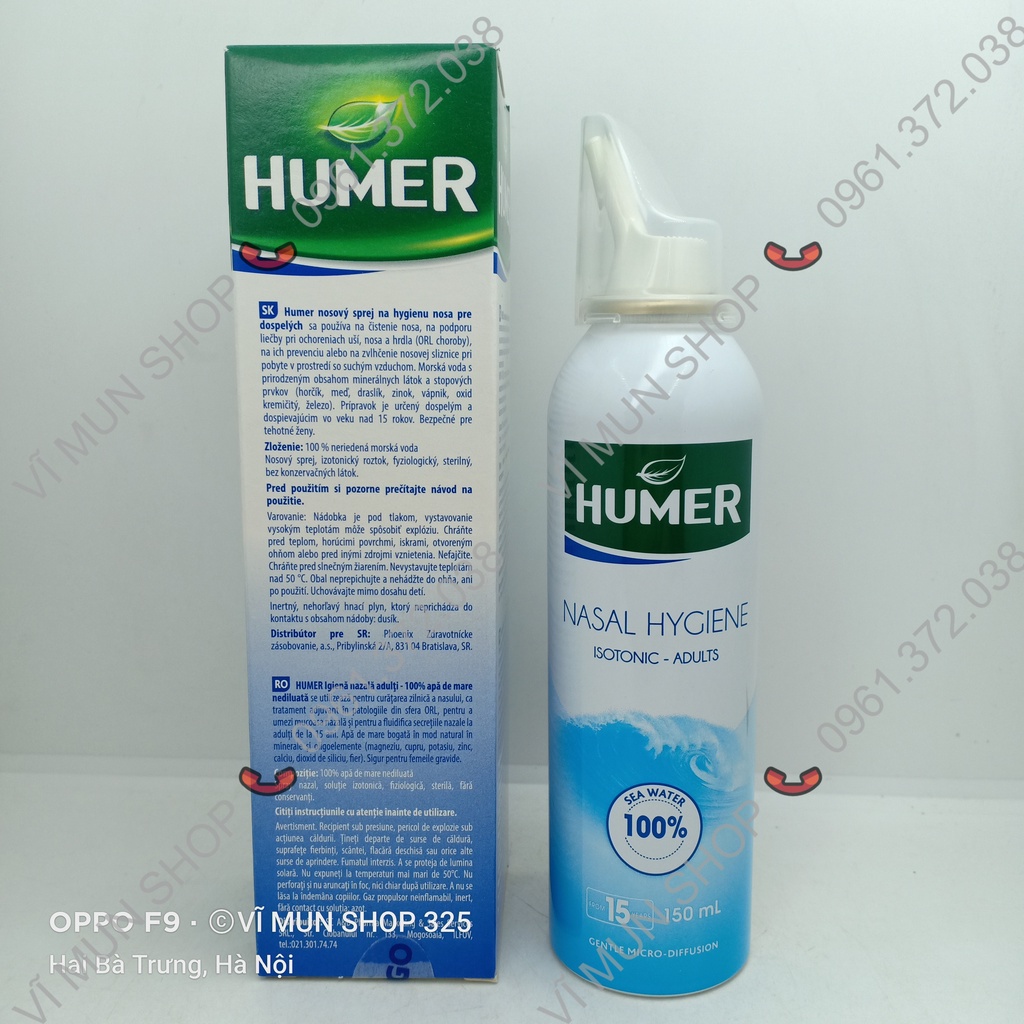 Dung dịch xịt mũi Humer 150 Nasal Hygiene 100% nước biển chai 150ml