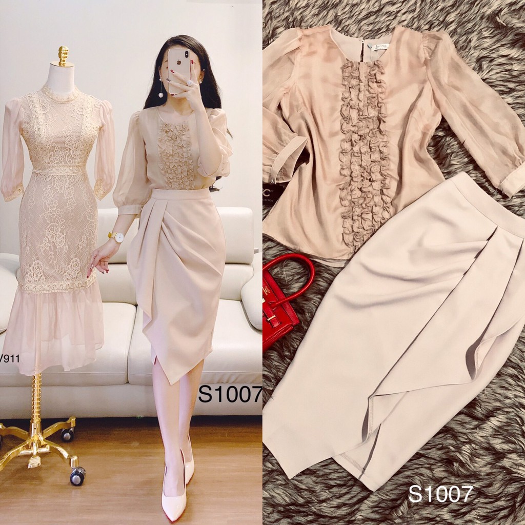 [ xả kho ] MiD Set hàng thiết kế chuẩn sang trọng quý phái màu be S1007 Mie Design ảnh thật