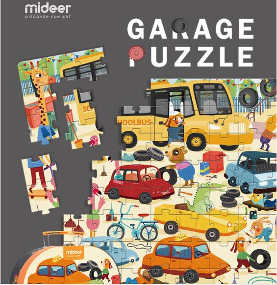 Đồ Chơi Ghép Hình Thiết Kế Dạng Vali Có Quai Xách Chủ Đề Garage ô tô Mideer - Garage Puzzle - MD3078 - 104pcs - 3Y+