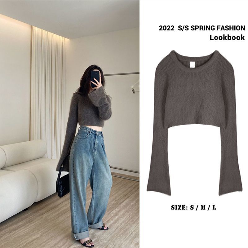 Áo Sweater Dệt Kim Cổ Tròn Tay Loe Thời Trang Thu Đông Mới