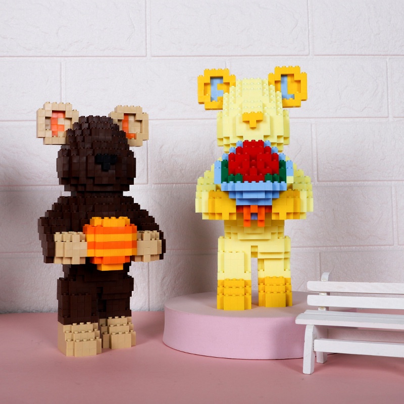 Bộ Đồ Chơi Lắp Ráp Hình Vuông Họa Tiết Hoa / Gấu Độc Đáo Làm Quà Tặng Giáng Sinh / Valentine Cho Bé
