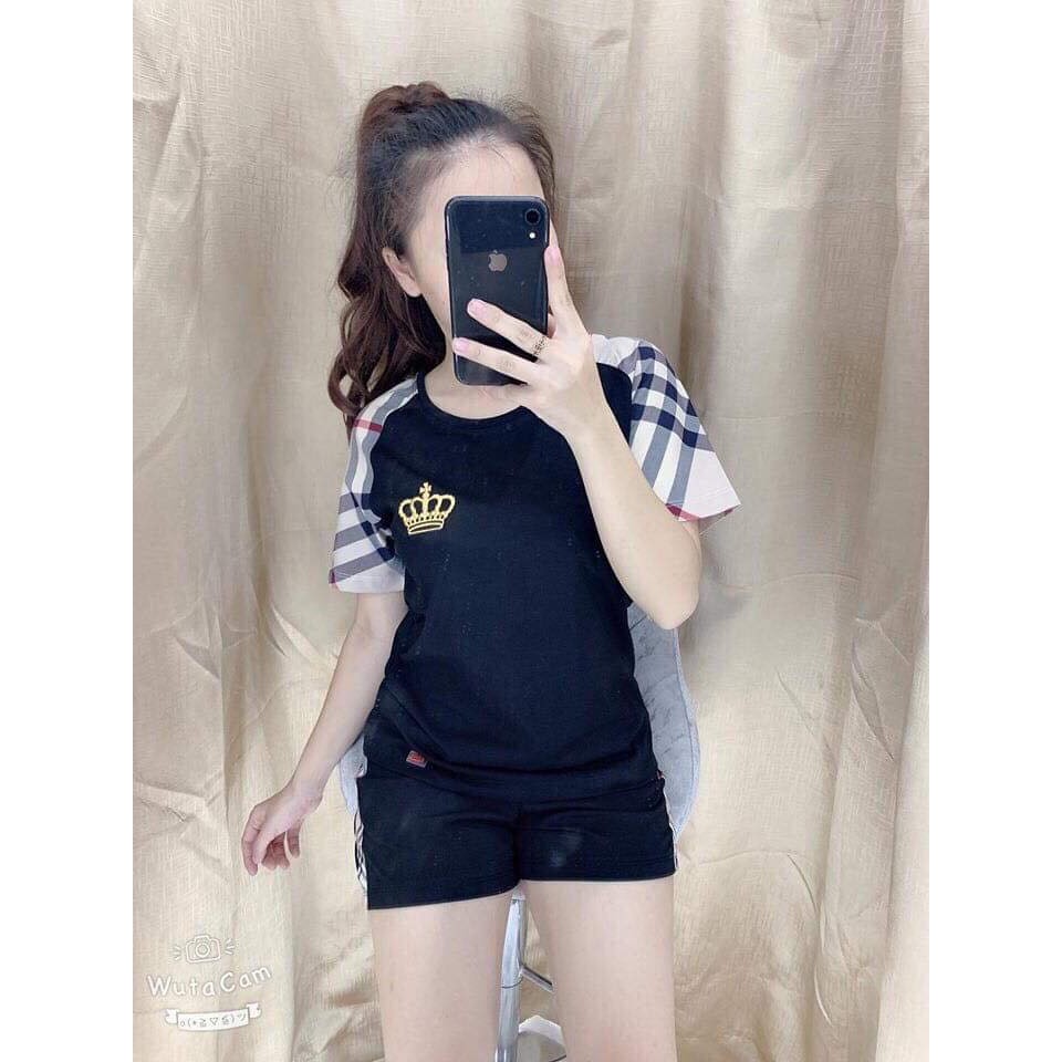 SET BỘ THỜI TRANG ĐÙI PHỐI TAY CARO THIÊU LOGO SIÊU XINH