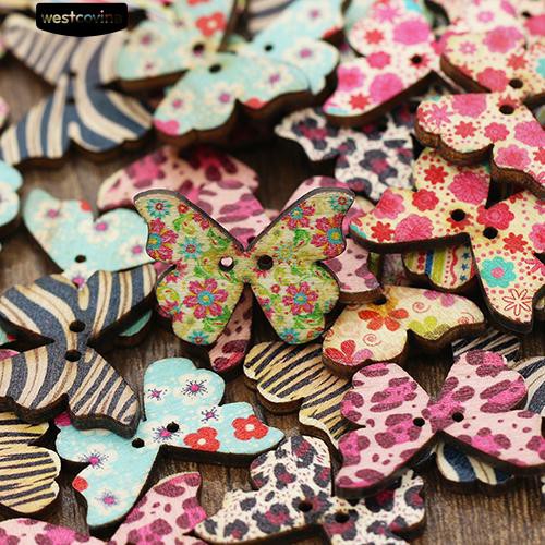 Set 50 nút áo gỗ 2 lỗ hình bướm chuyên dùng cho thợ may