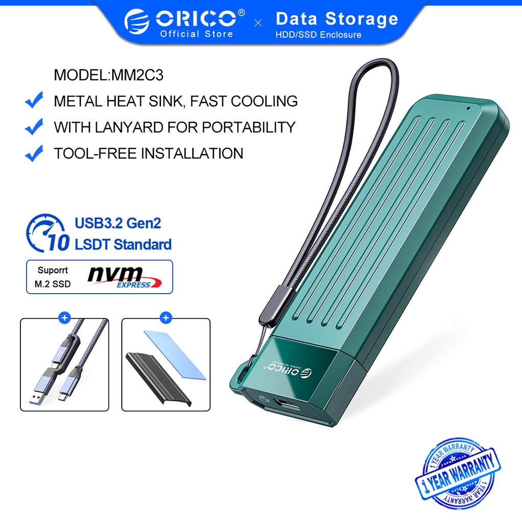 Vỏ đựng ổ đĩa cứng ORICO M2 SSD NVMe USB Type C Gen2 10Gbps PCIe SSD M.2 NVMe M.2 SATA ngff 6Gbps(MM2C3)