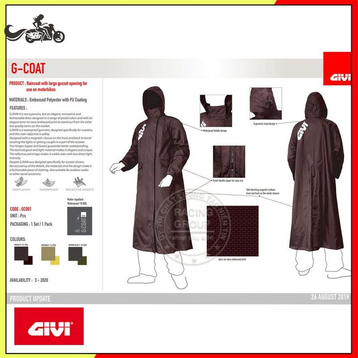 Áo Mưa G-COAT GCO01.AX Hàng Chính Hãng GIVI Bảo Hành Nhiều Màu