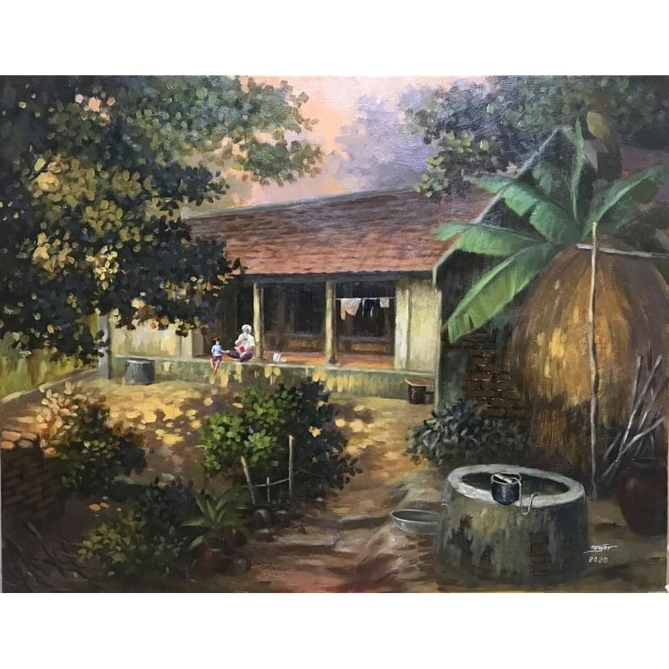 TRANH QUÊ XÓM NHỎ đồng quê làng quê Việt Nam