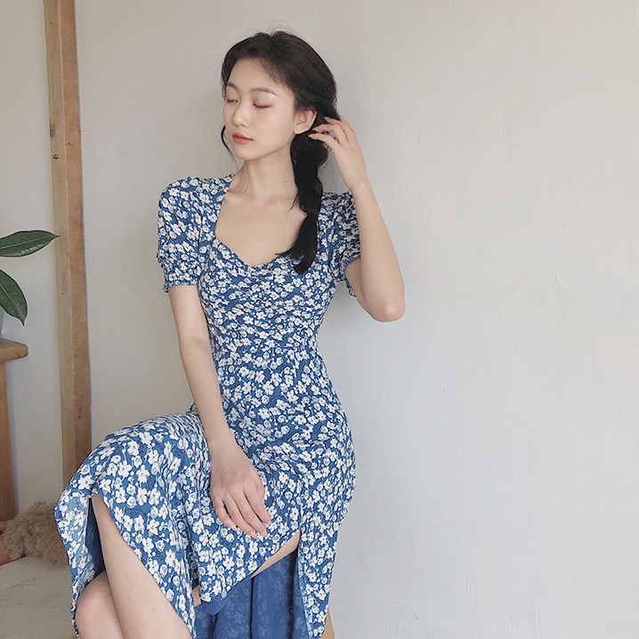 Zara Morocco full tag - Đầm Zara hoa xanh dáng dài DH2DDG56N8