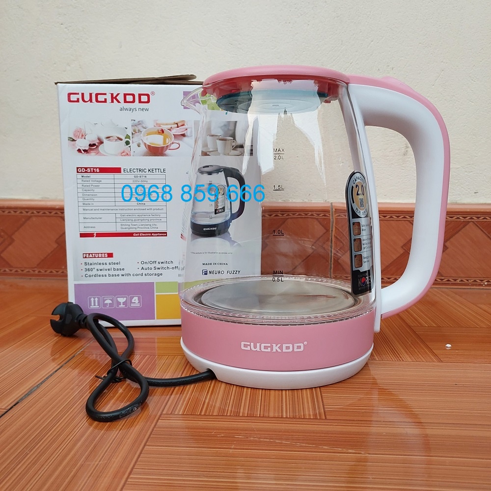 Ấm Siêu Tốc Thủy Tinh 2.0L Công Suất 1500W Thiết Kế Hiện Đại Trong Suốt có đèn LED