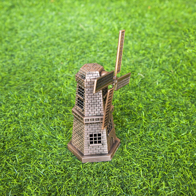 Cối Xay Gió Hà Lan_15cm _Mô hình Kim loại mạ màu Vàng rêu