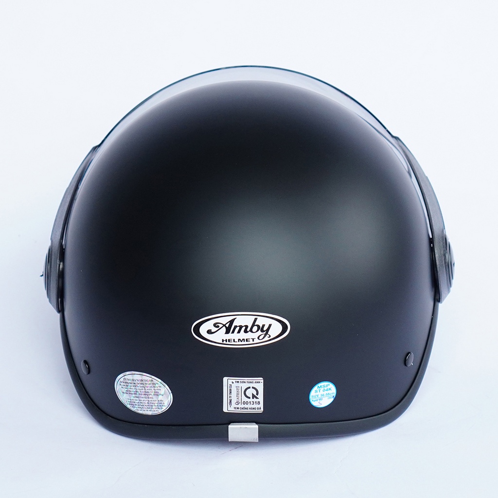 Mũ Bảo Hiểm Nửa Đầu Amby Helmet ST05, có kính che nửa mặt, kiểu dáng thời trang, khóa nhựa bền chắc - Đen Nhám