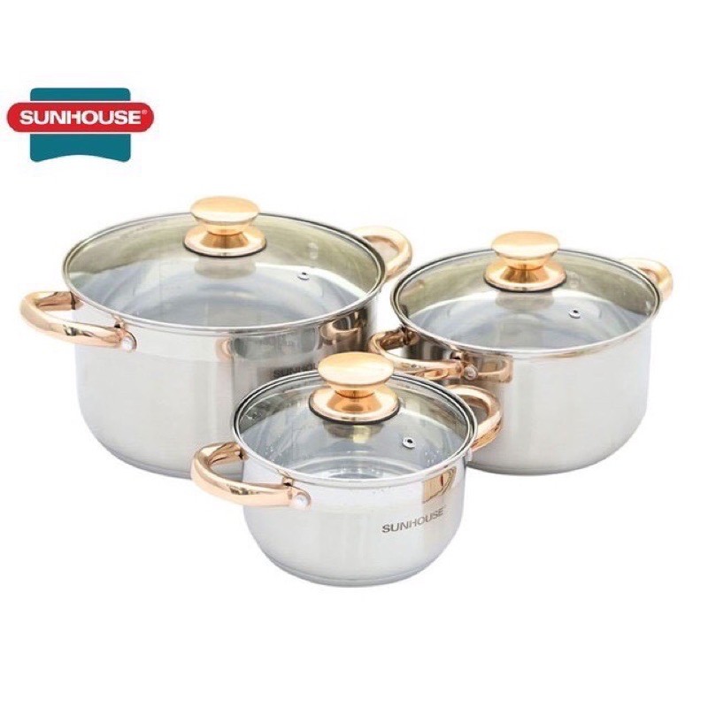 Bộ Nồi 5 Đáy inox Cao Cấp Sunhouse SH781 dùng cho mọi loại bếp và bếp từ