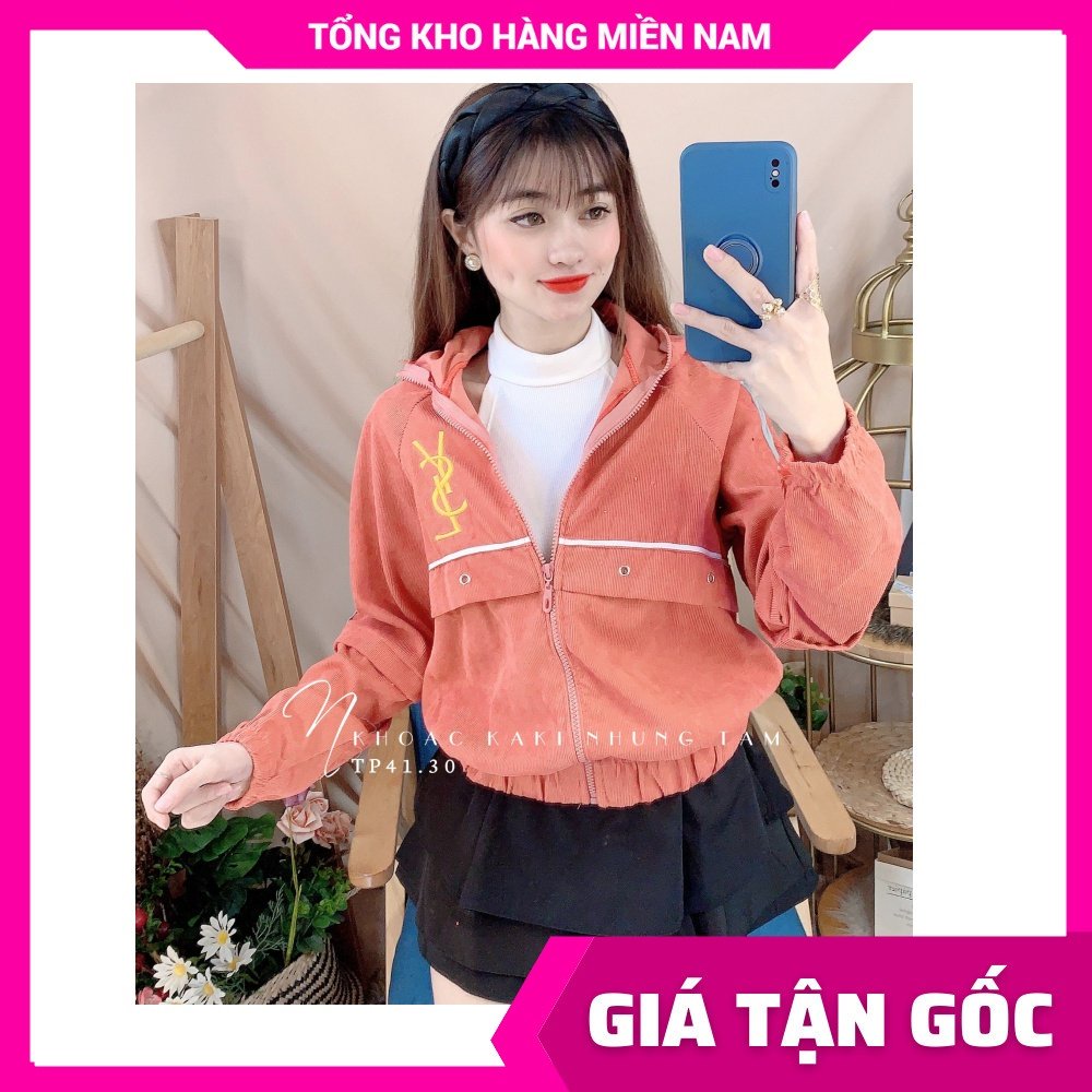 Áo khoác chống nắng nữ chất kaki nhung tăm thêu chữ dễ thương TP41