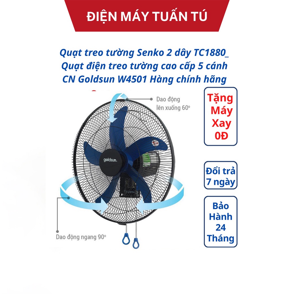 Quạt treo tường Senko 2 dây TC1880 5 cánh , quạt treo tương giật dây