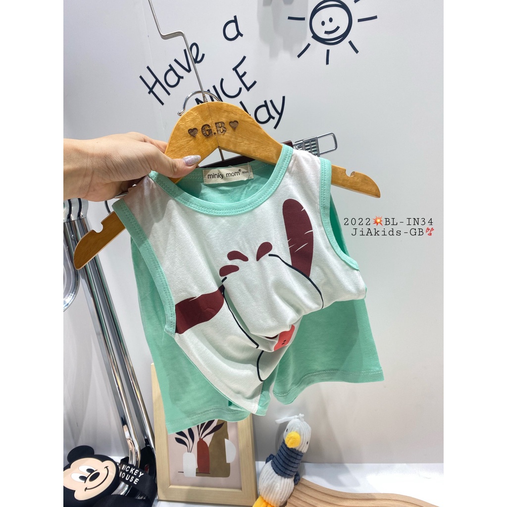 Bộ Ba Lỗ Thun Lạnh MINKY MOM Phối Thân Áo Trắng In Hình Dễ Thương Cho Bé BL-IN34