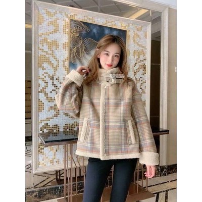 Sẵn XL(Hàng Đẹp)Ảnh thật 5 hình cuối-HC082.Áo khoác kẻ lông cừu phiên bản Hàn Quốc | BigBuy360 - bigbuy360.vn