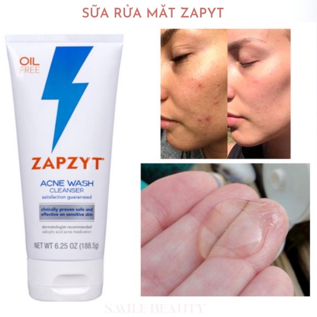 Sữa rửa mặt Zapzyt Acne Wash Cleanser 2% Bha sạch sâu giảm mụn (bill amazon us)