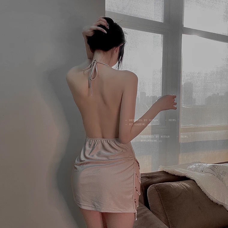 Đầm Dự Tiệc Hai Dây Hở Lưng Đính Đá Lấp Lánh Thời Trang Quyến Rũ Cho Nữ