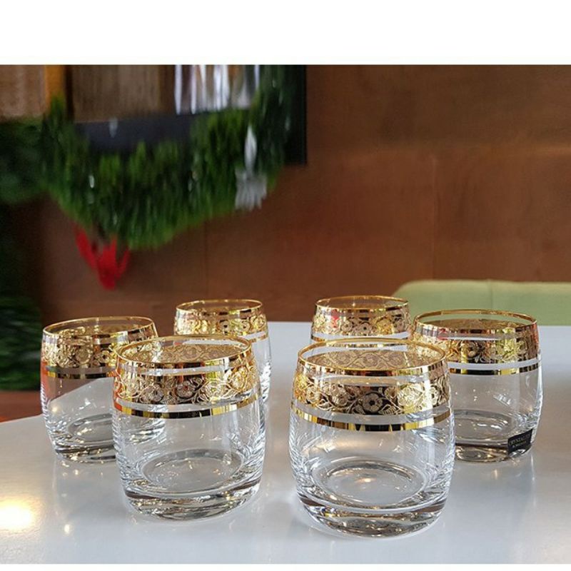 Bộ 6 ly thủy tinh Ocean-Luminarc  khảm vàng, bạc cao cấp