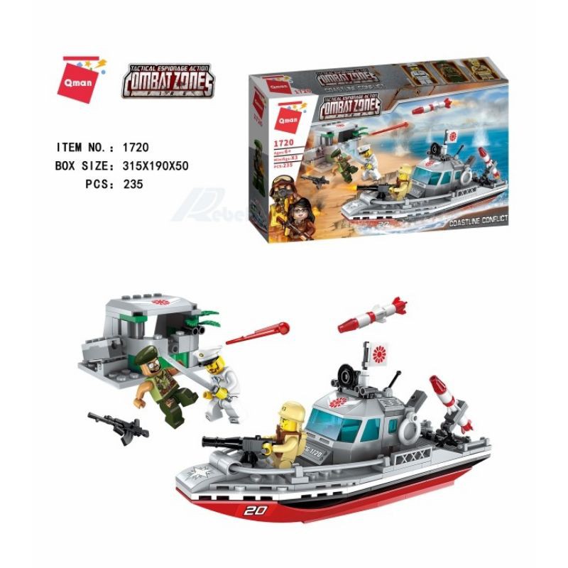 Lego qman 1720 đồ chơi xếp hình, lắp ráp cano quân đội