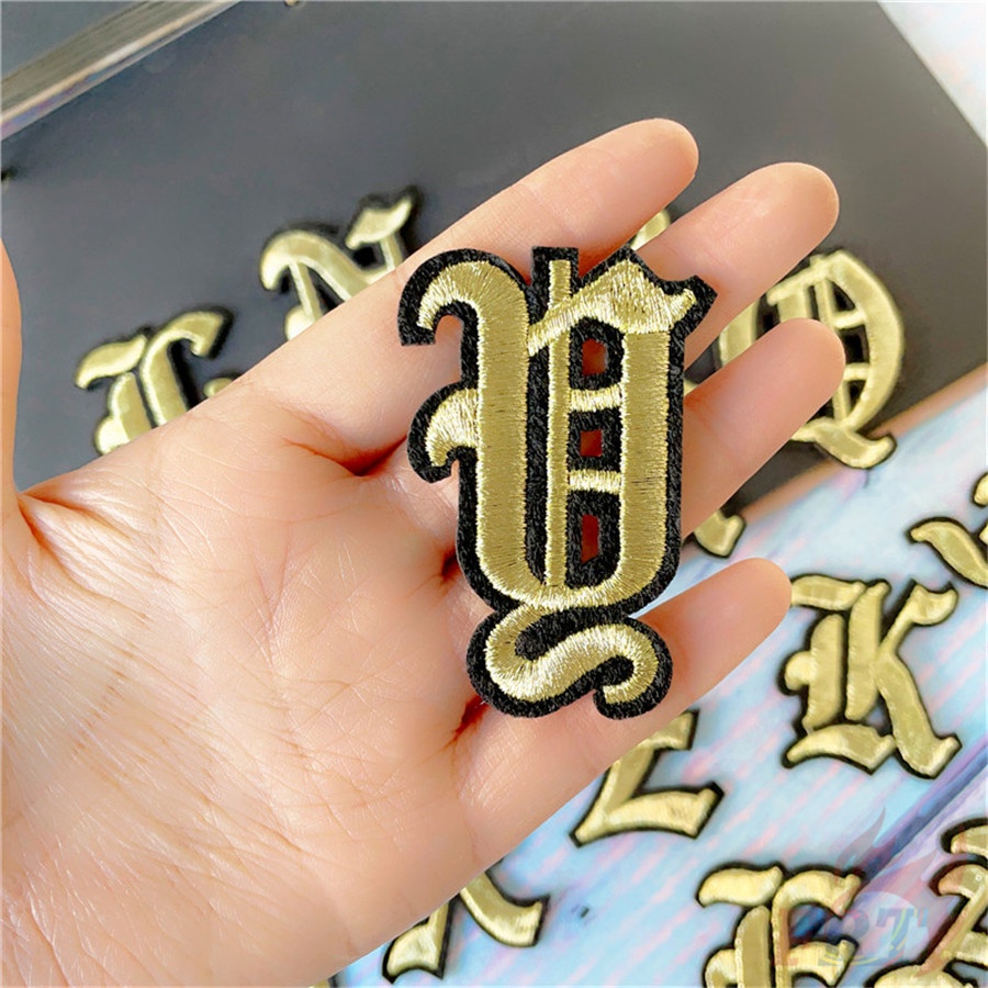 ☸ Sticker Ủi Thêu Chữ Cái Tiếng Anh Màu Vàng ☸ 1 Miếng Dán Ủi Quần Áo Hình Huy Hiệu