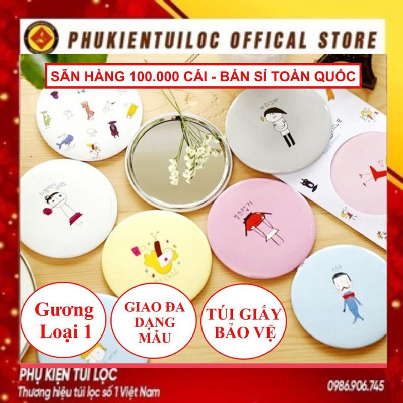 GƯƠNG TRÒN MINI Đáng Yêu Hàn Quốc Bỏ Túi, Gương Soi Bé Nhỏ Cầm Tay Di Động, Họa Tiết Hoạt Hình Xinh Xắn