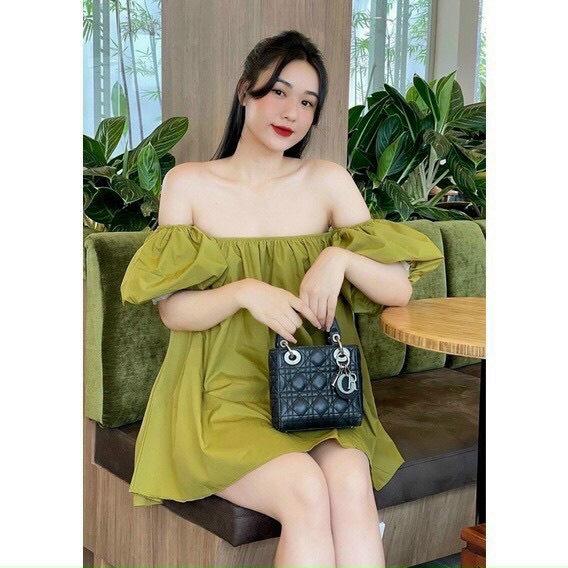 Áo váy trễ vai tay bồng tiểu thư - Đầm babydoll hở vai dáng xòe về 4 màu trắng đen hồng nâu xanh cốm phong cách ulzzang