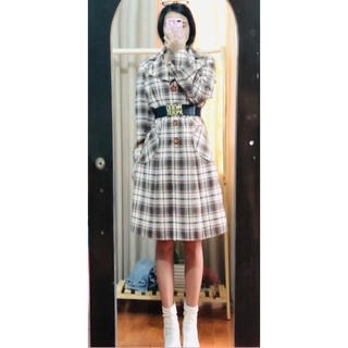 Áo dạ kẻ cổ vest dáng dài cực sang