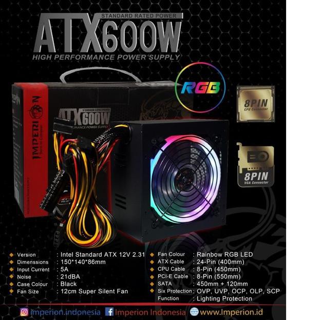 Nguồn Cấp Điện Imperion 600w Rgb 8 Pin Psu Atx 600 Watt 8pin Chuyên Dụng Cho Game Thủ