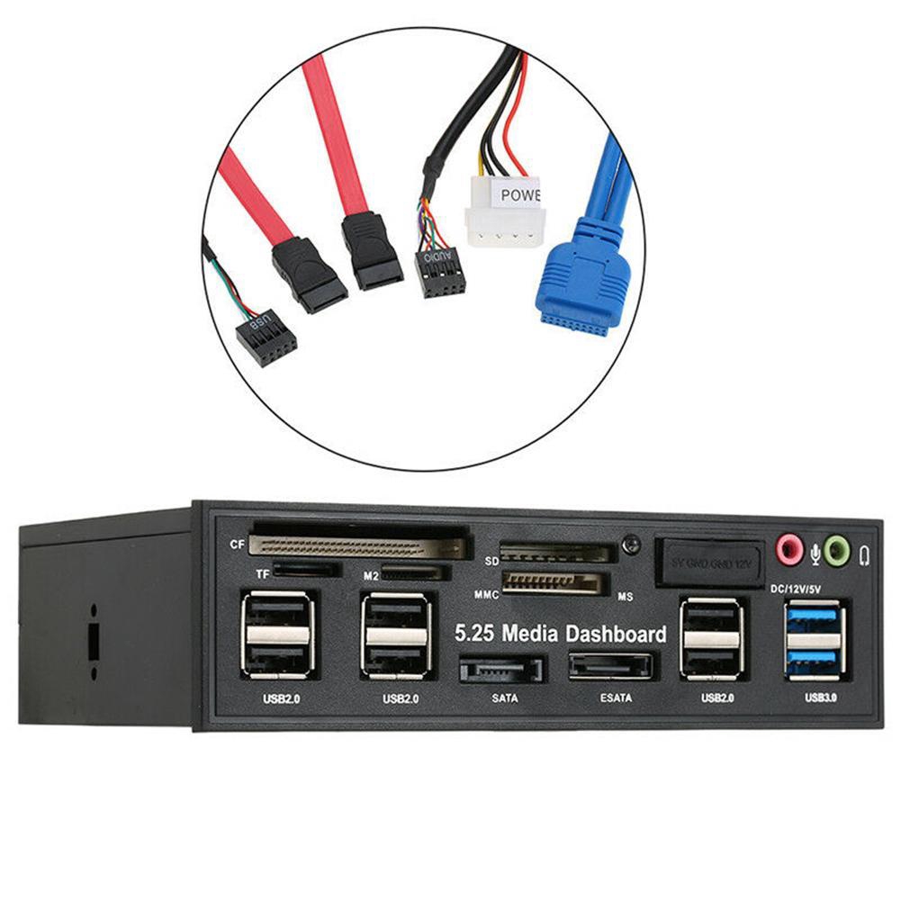 USB3.0 Hub ESATA 5.25" Internal Card Reader PC Dashboard Media Front Panel