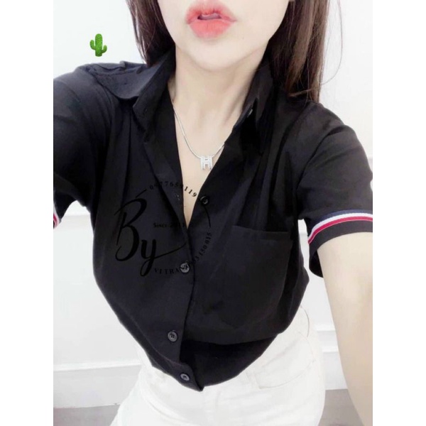 Áo sơ mi nữ tay ngắn phối viền . B.C