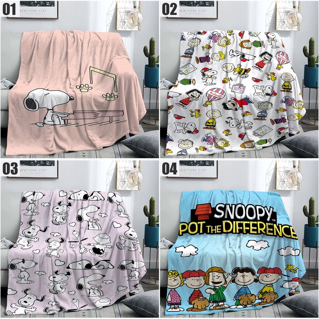 Chăn đắp bằng vải nỉ in hình hoạt hình Snoopy 3D giữ ấm