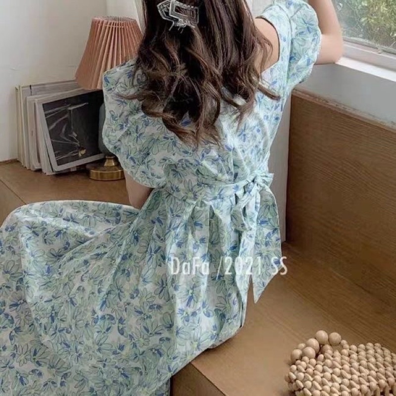 Váy hoa màu xanh blue xanh mint cho mùa hè đi học đi làm