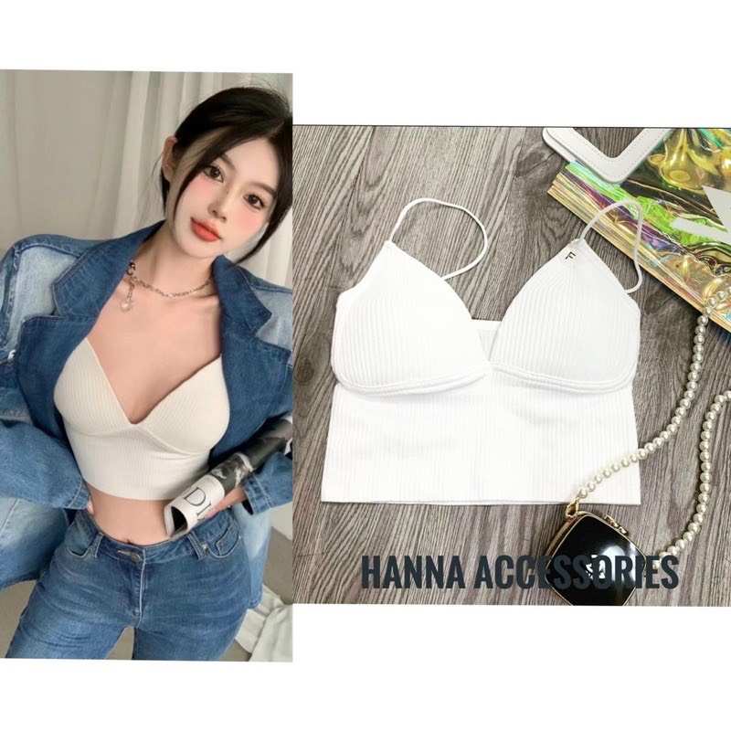 A18 Áo Bra Nữ KATHY BRA Chất Len Tăm Dày Mịn Hai Dây Kiểu Dáng Croptop Có Mút Ngực Không Gọng Dễ Mix Đồ