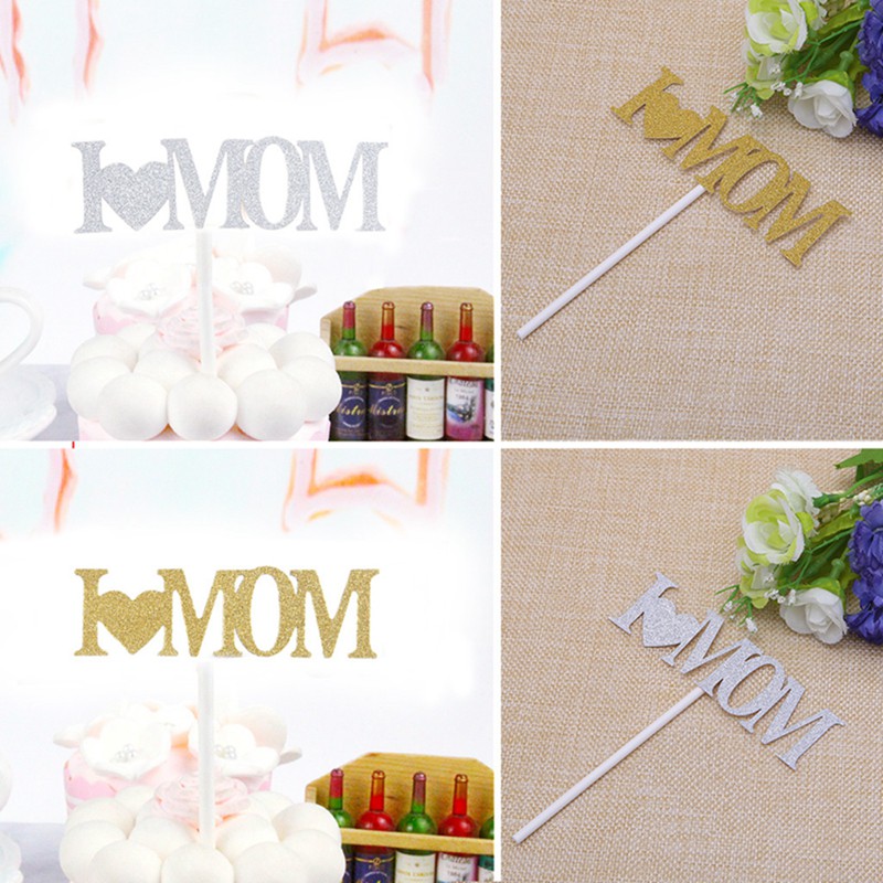 Que cắm trang trí bánh chữ I Love Mom kích thước 9.5 x 3cm