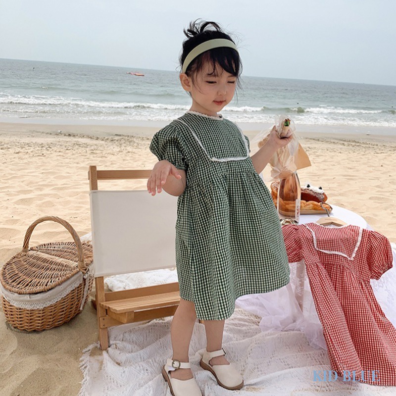 Đầm Công Chúa Tay Ngắn Họa Tiết Kẻ Sọc Phong Cách Hàn Quốc Cổ Điển Thời Trang Mùa Hè Mới Cho Bé Gái