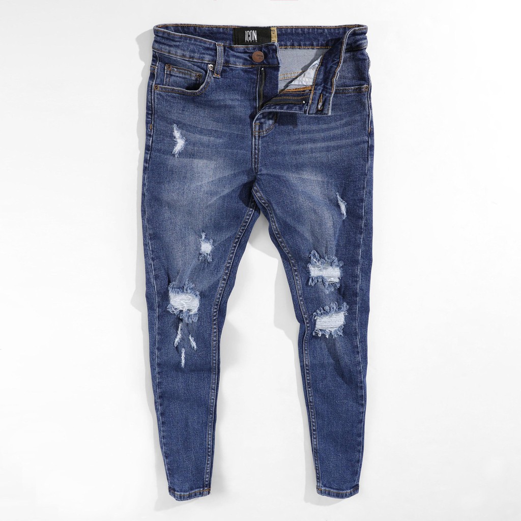 Quần Jean ICON DENIM Skinny In Dark Blue W Rips