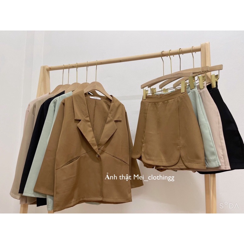 Set vest dài tay kèm chân váy 3 cánh lượn sóng/ đồ công sở nhiều màu/ blazer