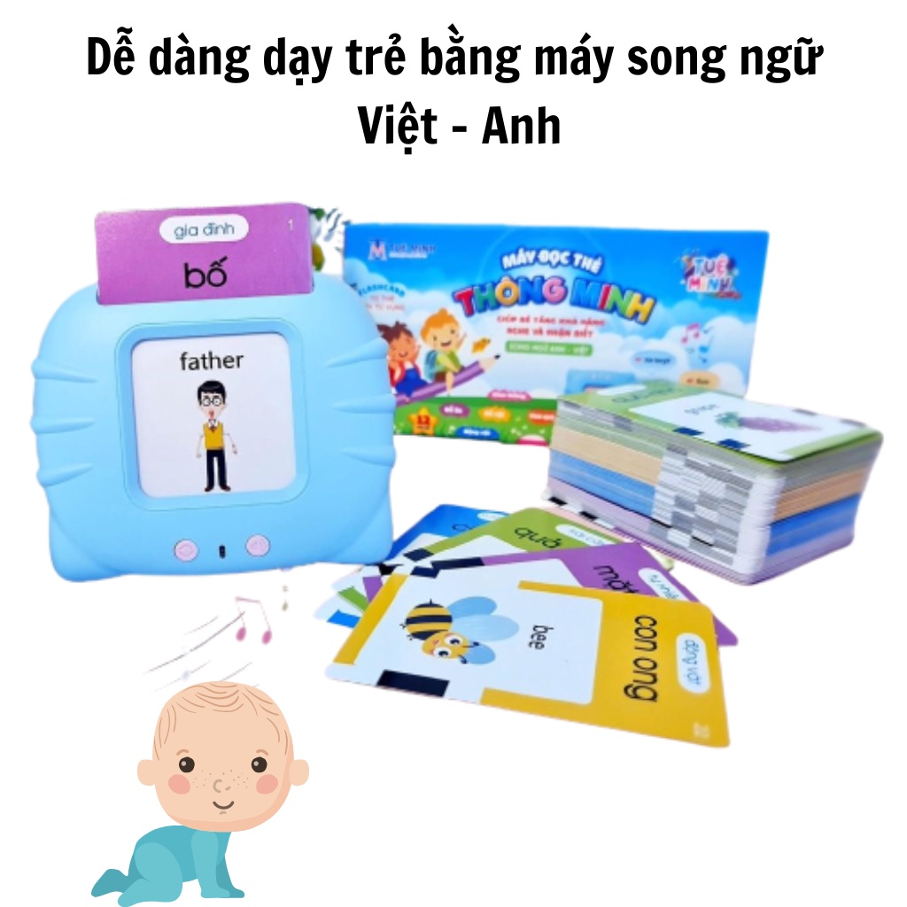 Thẻ học thông minh cho bé, máy đọc thẻ cho bé 112 Thẻ 224 Từ Vựng - song ngữ VIỆT - ANH
