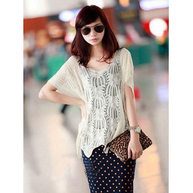 Áo len lưới from dài rộng họa tiết năm nhánh dịu dàng | BigBuy360 - bigbuy360.vn