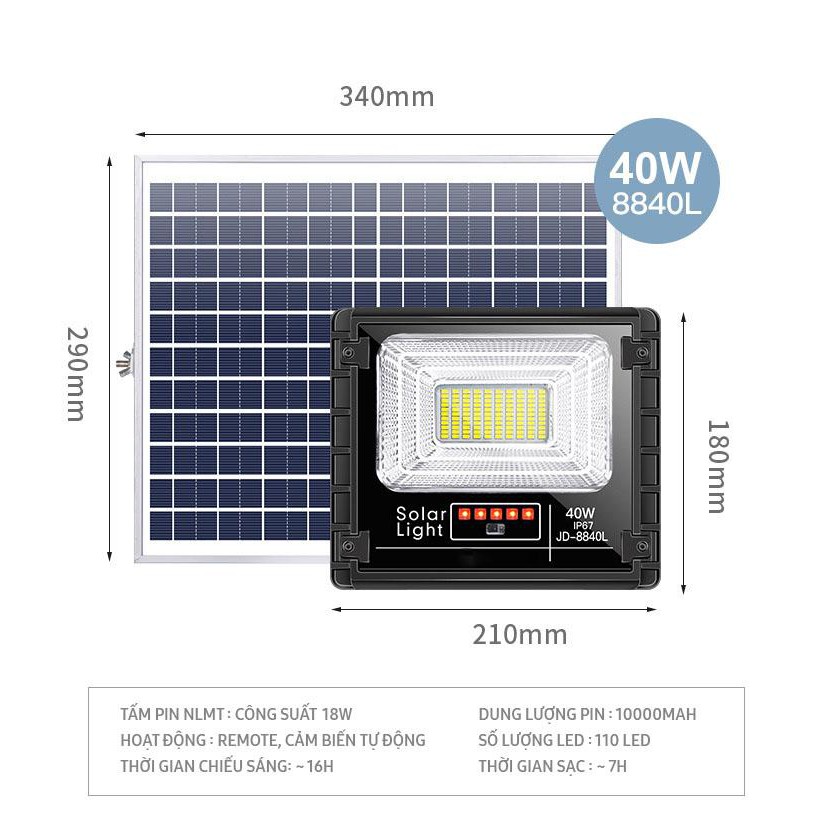 Đèn Năng Lượng Mặt Trời 40W JINDIAN JD8840L- Hàng Chính Hãng