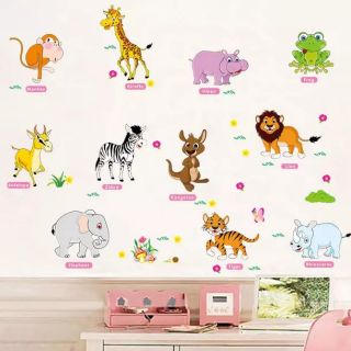 Decal dán tường vườn thú tiếng anh hồng