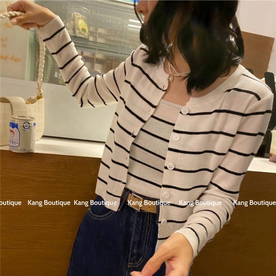 Áo khoác Cardigan len mỏng cho nữ phong cách Ulzzang kèm Áo 2 dây co dãn chất tăm Kang Boutique Mã SE003