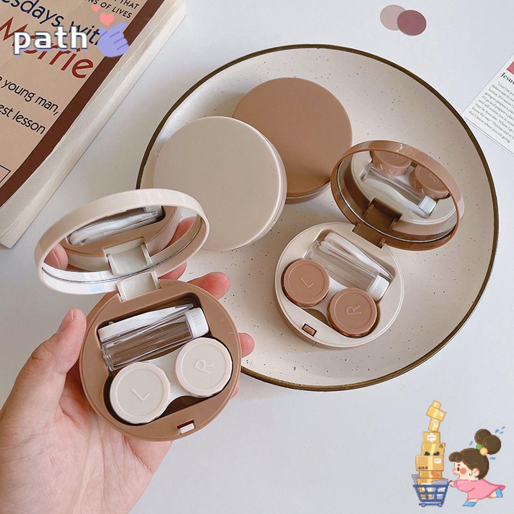 ♪PATH♪ Easy Carry Contact Lens Case Portable Storage Box Beauty Pupil New Container Mini Solid Color Makeup Mirror/Multicolor
