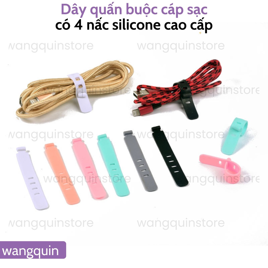 Bộ 4 Dây Quấn Cáp Sạc Tai Nghe Silicone cao cấp đủ màu chống rối gọn gàng 4 nấc tiện lợi khi sử dụng