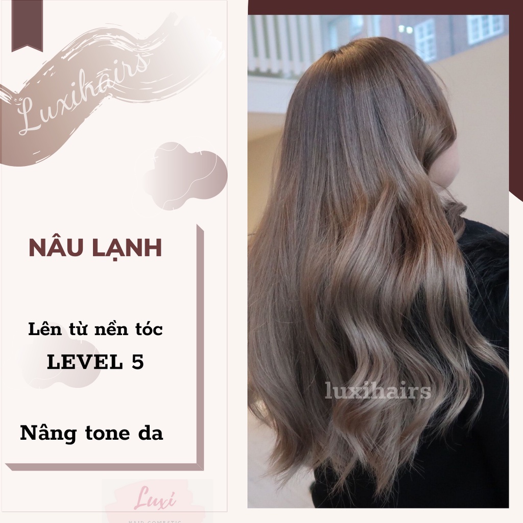 Thuốc Nhuộm Tóc NÂU LẠNH Nâng Tone Da Tặng Kèm Oxi Găng Tay Mũ Trùm Đầu - Luxihair